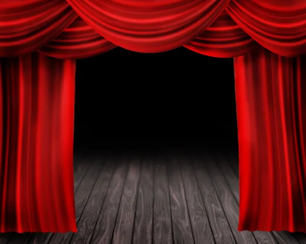 Teater scenen och röd gardin — Stockfoto