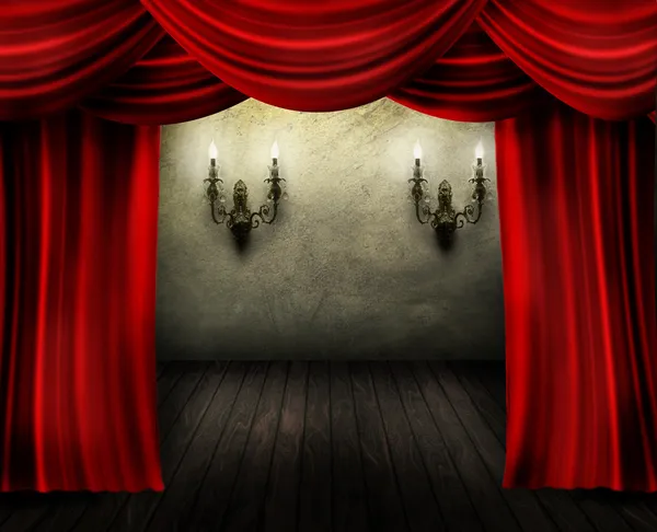 Scène de théâtre et rideau rouge — Photo
