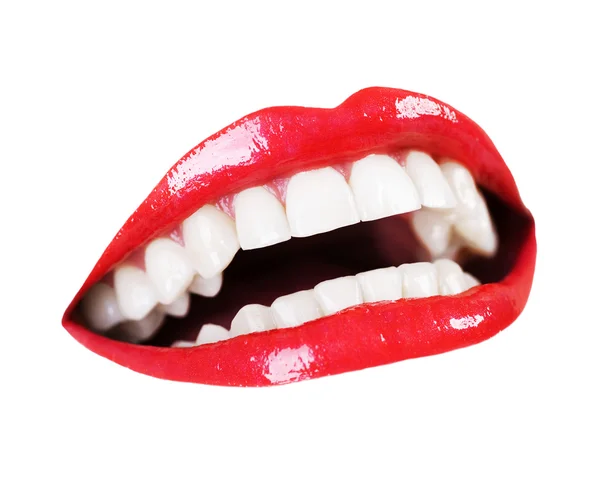 Krásný úsměv. zdravé zuby nad bílá — Stock fotografie