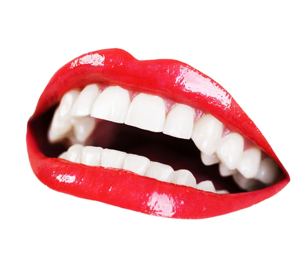 Krásný úsměv. zdravé zuby nad bílá — Stock fotografie