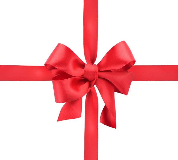 Red satin gift bow. Ribbon. Isolated on white — Stock Photo, Image