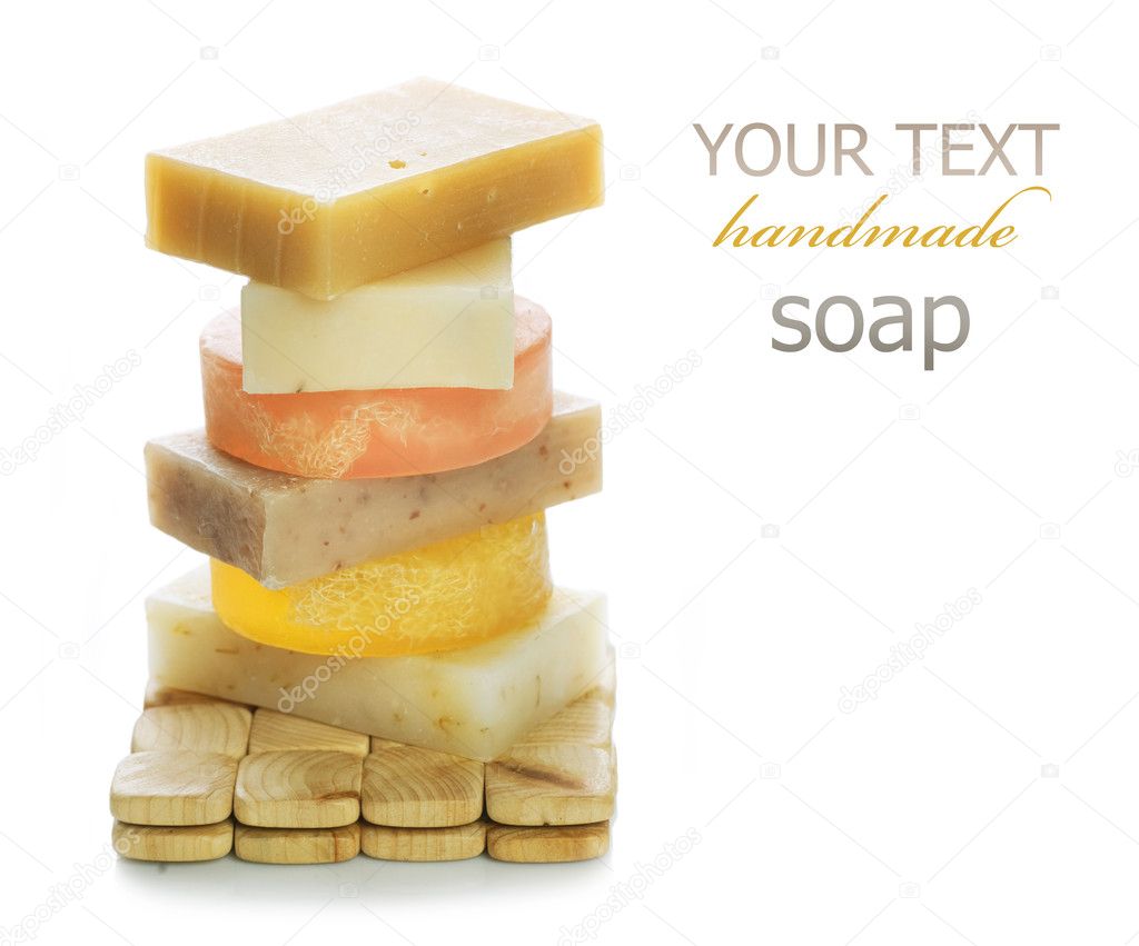 Natural Handmade Soap Stack. Isolated on white