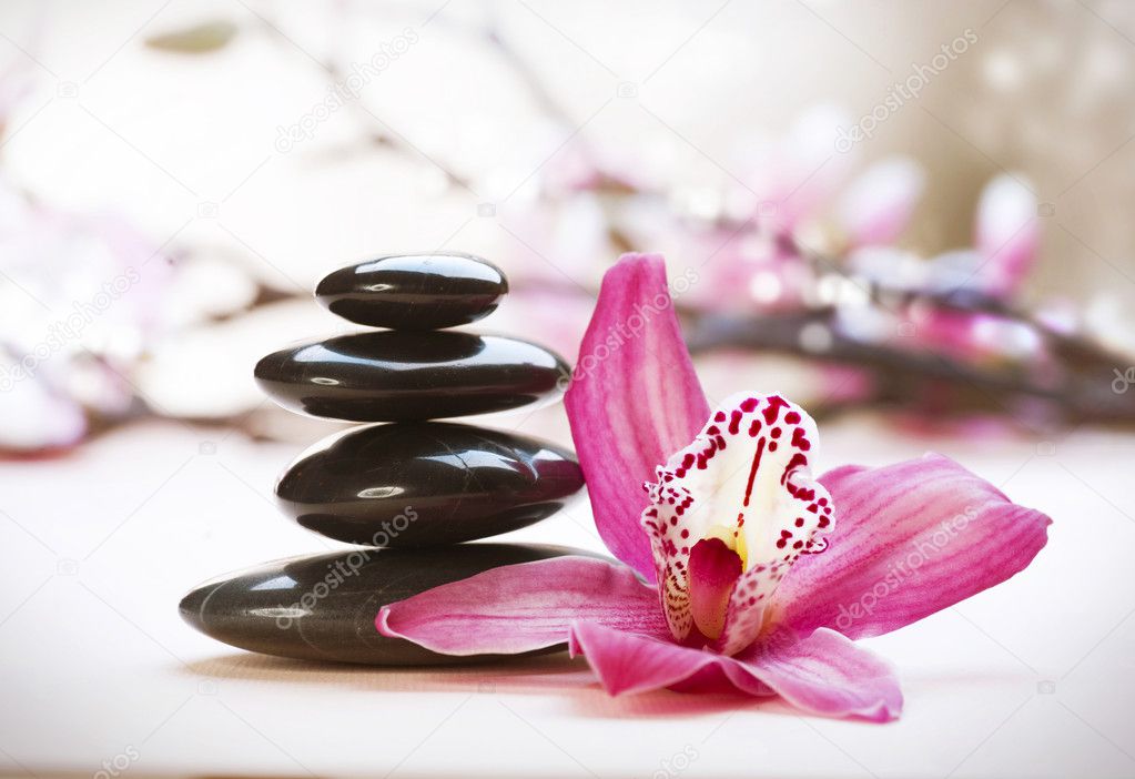 Spa Stones and orchid flower