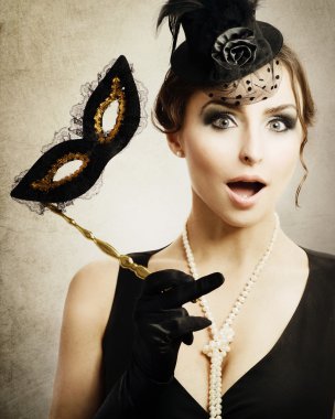 Surprised Retro Woman. Masquerade clipart