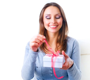 Beautiful Young Woman Getting Gift. Valentine's Day clipart