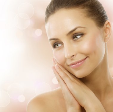 Beautiful Healthy Woman touching her skin clipart