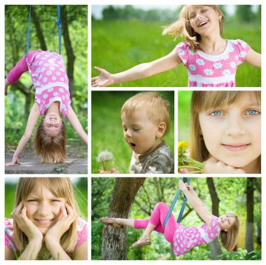 Happy Kids Having Fun Outdoor Collage clipart