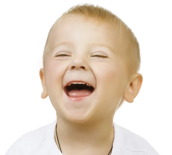 Lachende süße Baby Junge über weiß — Stockfoto