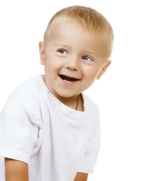 ハッピーかわいい赤ちゃん男の子上のホワイト — ストック写真