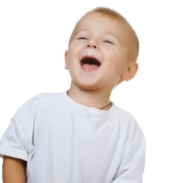 Šťastný roztomilý chlapeček nad bílou — Stock fotografie