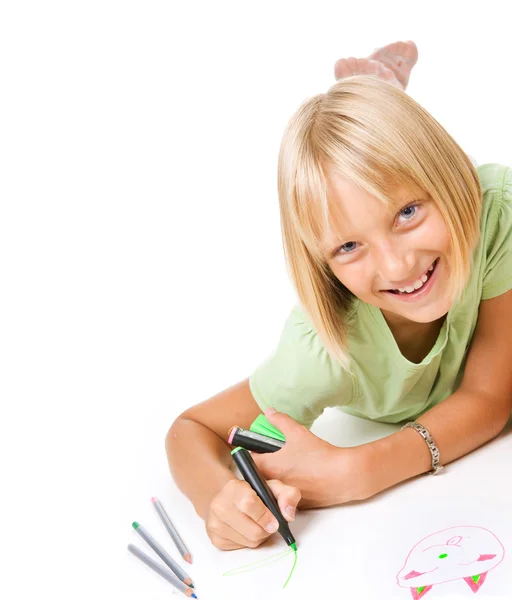 快乐的小女孩绘图 — 图库照片