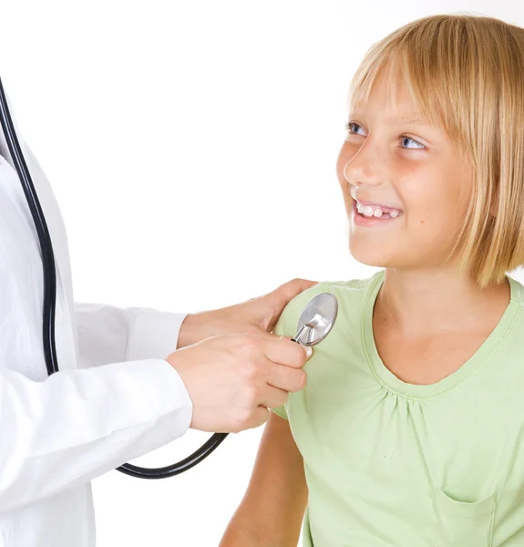 Happy Little Patient. Doctor Examining The Child Girl. Isolated — Stock Photo, Image