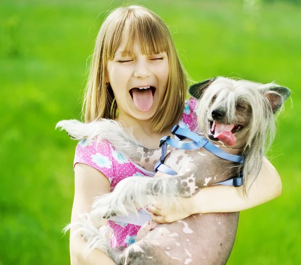 Funny Girl And Dog — Stock Photo, Image
