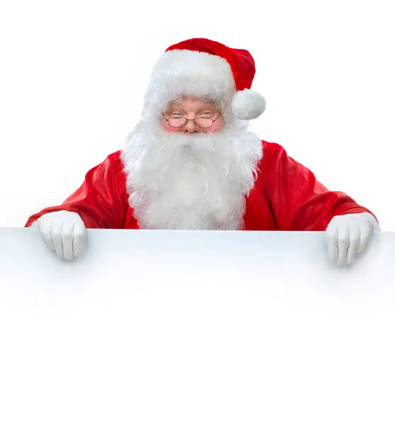 Weihnachtsmann hält Banner mit Platz für Ihren Text — Stockfoto