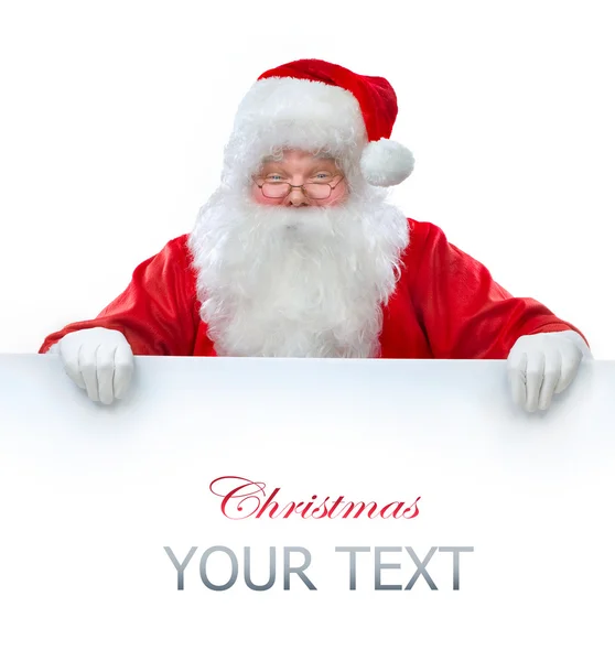 Babbo Natale tiene Banner con spazio per il tuo testo — Foto Stock