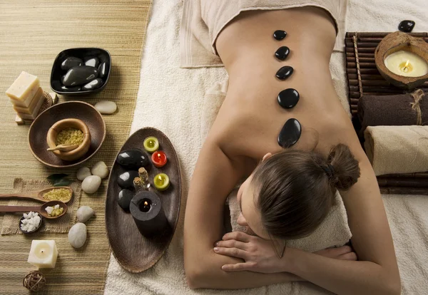 Spa Woman. Hot Stones Massage — Stock Photo, Image