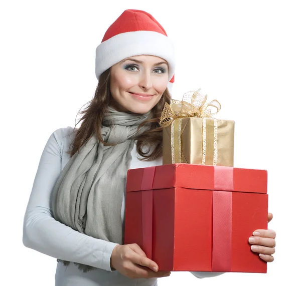 Frau mit Weihnachtsgeschenken — Stockfoto