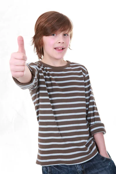 Boy gesturing thumbs up — Stock Photo, Image