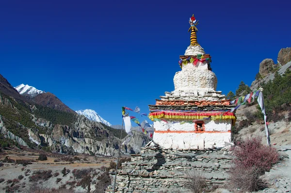 Буддийская ступа на фоне Гималаев — стоковое фото