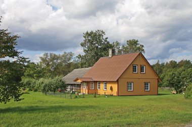 Nice house on green field clipart