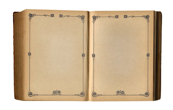Libro vacío abierto con marco de página floral antiguo — Foto de Stock