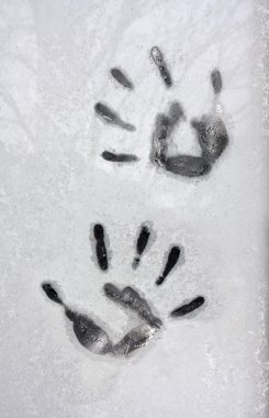 Hand Prints on an Icy Window Pane clipart