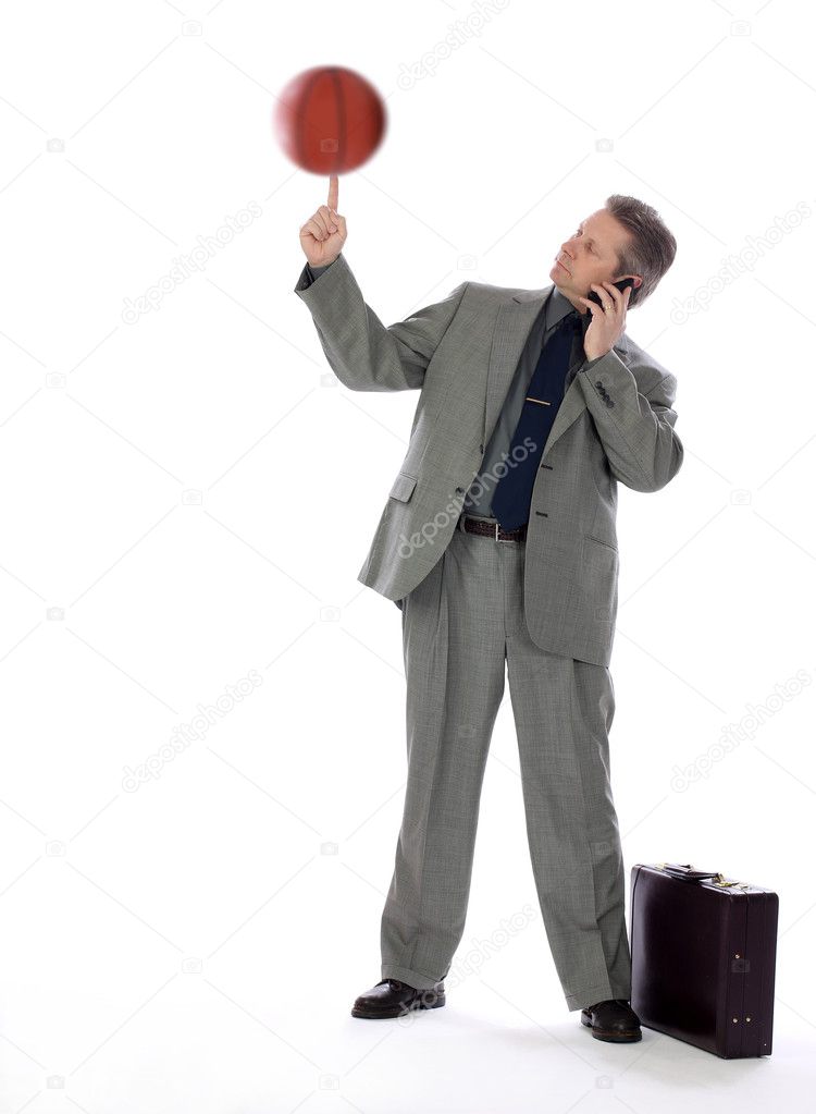 Business Man and Spinning Basketball