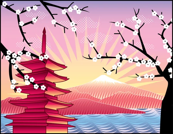 Hora Fudži, sakura strom a Japonsko pagoda — Stock fotografie