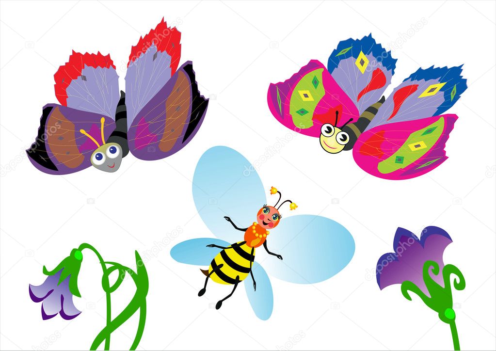 Butterfly and Bee — Stock Vector © Lanamaster 10042794