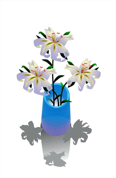 Lilies in a blue vase — Stock Vector