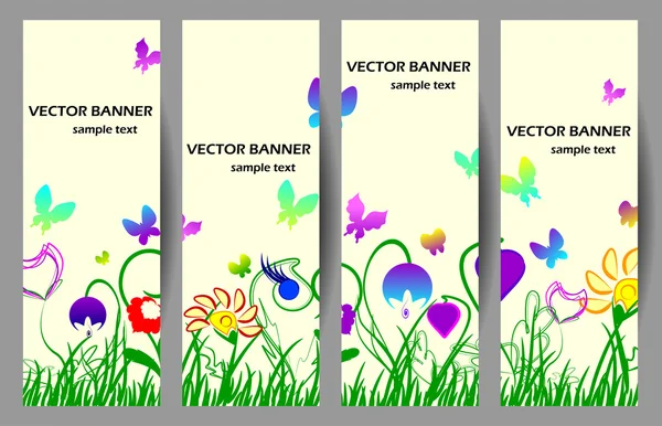 Весняні банери з квітами та метеликами — стоковий вектор