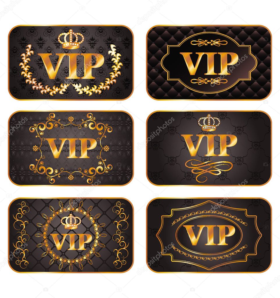Set of gold vip cards with pattern