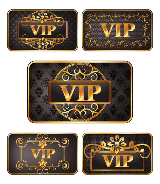 Five gold vip cards with pattern — Stock Vector