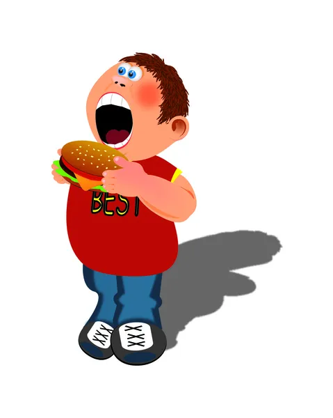 Jongen en hamburger — Stockvector