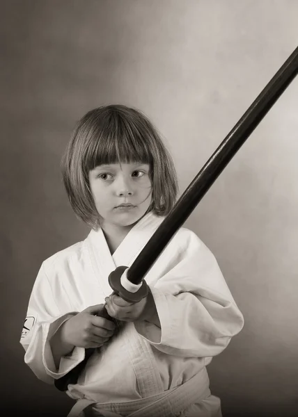 Karate girl in kimono, — Stock Photo, Image
