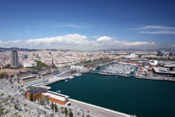 Aerial view of the Barcelona port, in Spain