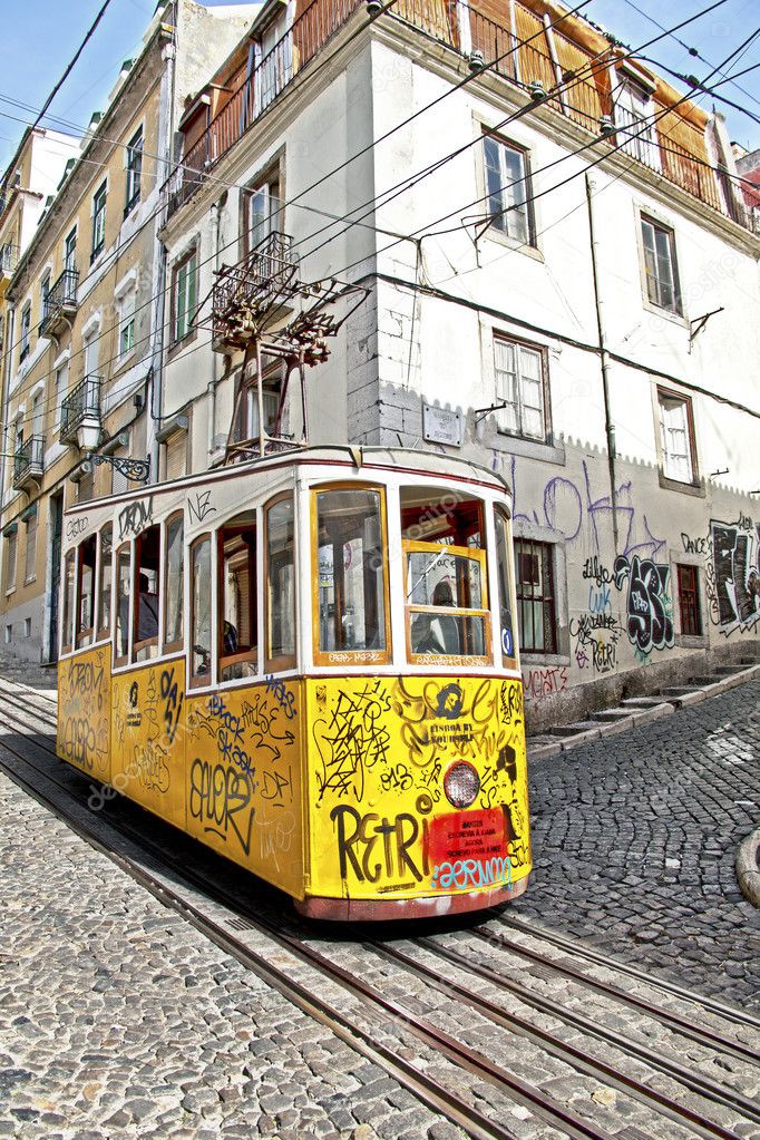 The Bica Funicular in Lisbon, Portugal.
