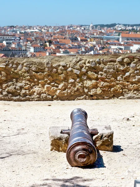 Castillo S Jorge, Lisboa, cañón de detalle — Foto de Stock