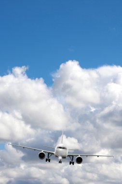 Jet aircraft in a sky after the sunset. Square composition in hi clipart