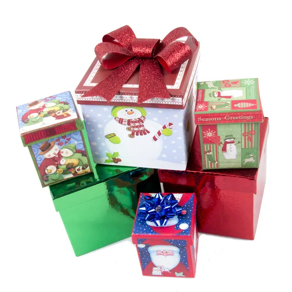 Boxed Christmas Presents on White Background — Stock Photo, Image