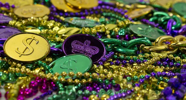 Mardi Gras Beads & Coins — Stock Photo, Image