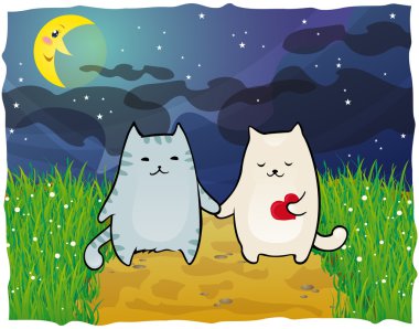 Cats under the moon clipart