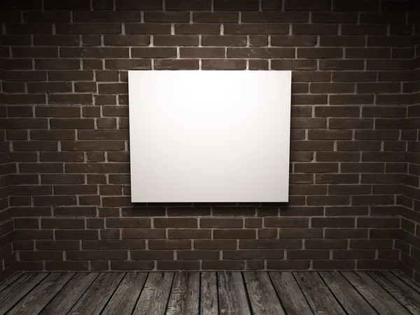 Weißes Bild in einem Raum vor einer Backsteinwand Stockbild