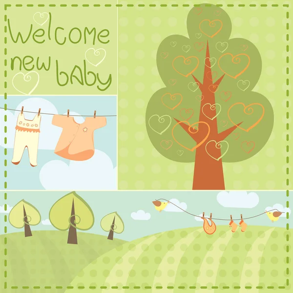 Tarjeta de felicitación de plantilla para bebé recién nacido — Archivo Imágenes Vectoriales
