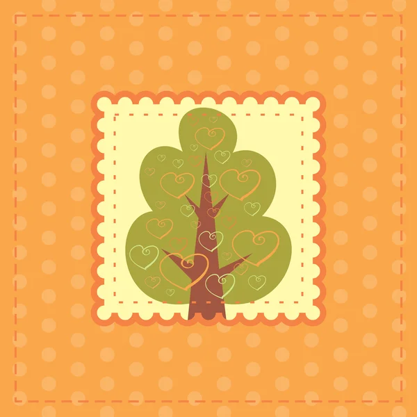 Cartão de saudação laranja com árvore no amor — Vetor de Stock