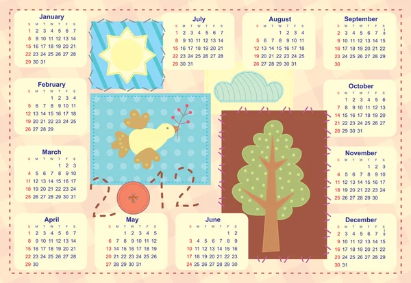 Kid's calendar with patchwork application — Stock Vector