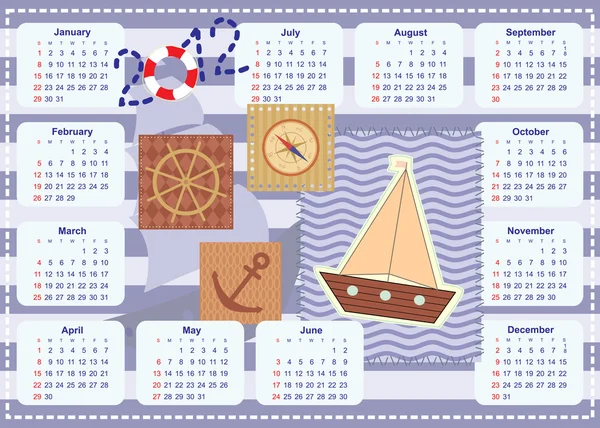 Calendario del año 2012 para el pequeño marinero — Archivo Imágenes Vectoriales