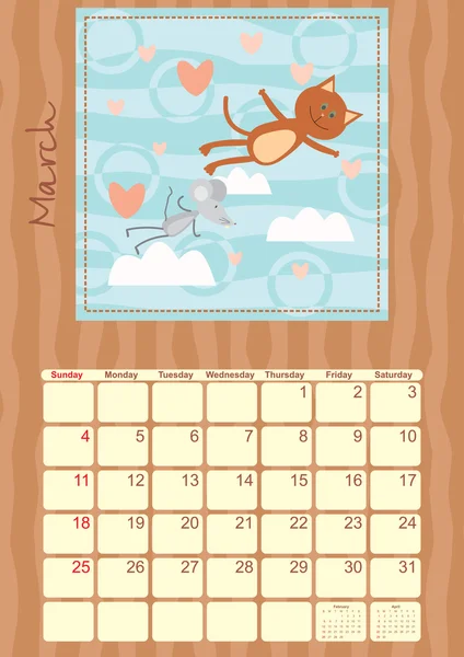 Календар на березень 2012 — стоковий вектор
