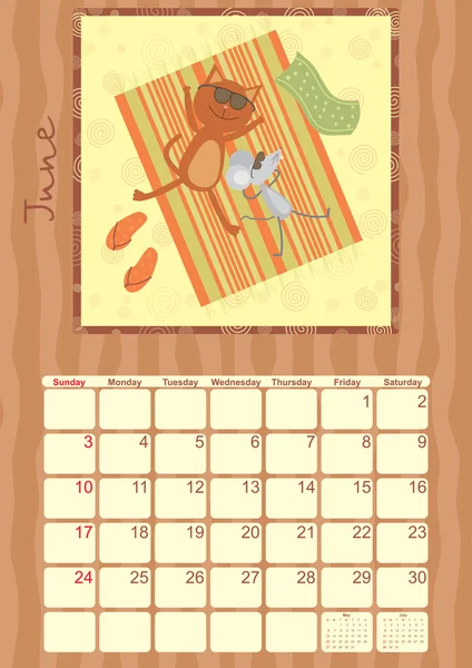 Календарь на июнь 2012 года — стоковый вектор