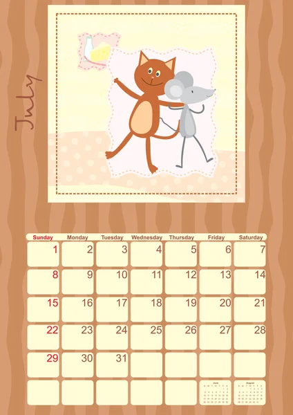 Календарь июля 2012 года — стоковый вектор